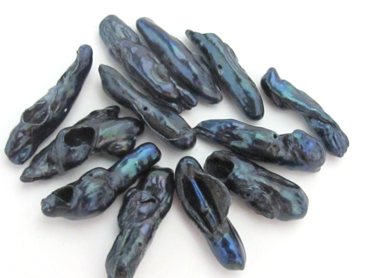 10 beads freshwater Biwa pearl stick shape beads Peacock grey blue - PL021