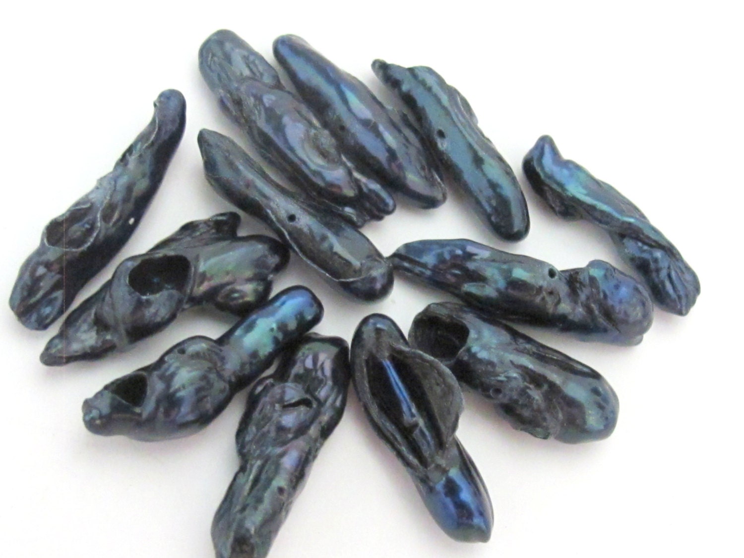 10 beads freshwater Biwa pearl stick shape beads Peacock grey blue - PL021