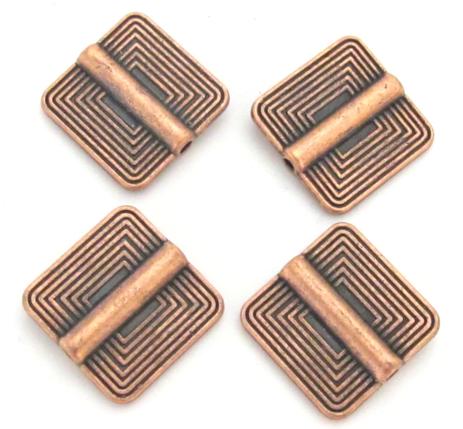 4 beads - Ethnic tribal Copper color finish metal beads concentric squares design - BD190
