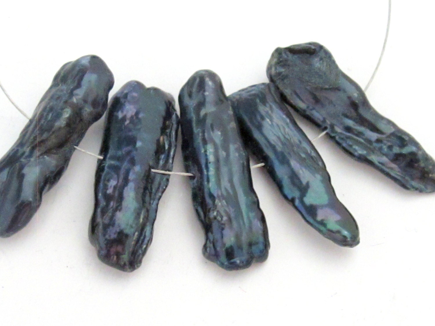 10 beads freshwater Biwa pearl stick shape beads Peacock grey blue - PL021
