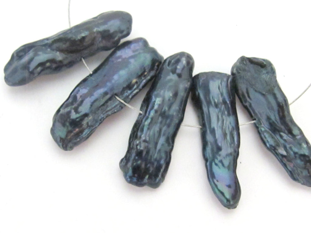 10 beads freshwater Biwa pearl stick shape beads Peacock grey blue - PL021