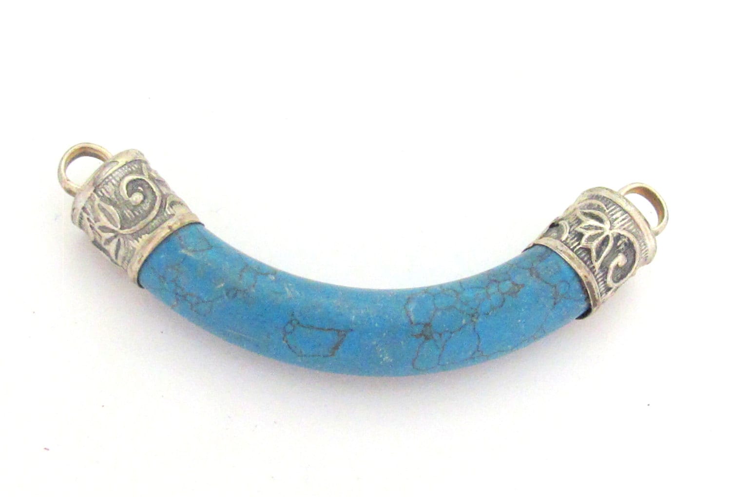 Tibetan Turquoise curve bar crescent moon shape pendant - 1 pendant - SP026L