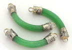 Crescent moon shape Tibetan Green agate curve bar pendant - 1 pendant - SP026B