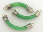 Crescent moon shape Tibetan Green agate curve bar pendant - 1 pendant - SP026B