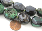 1 BEAD - Large size oval reversible Green color Natural rough agate coin slab beads and facet cut smooth on reverse side - GM289C