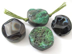 1 BEAD - Large size oval reversible Green color Natural rough agate coin slab beads and facet cut smooth on reverse side - GM289C