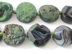 1 BEAD - Large size oval reversible Green color Natural rough agate coin slab beads and facet cut smooth on reverse side - GM289C