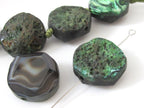 1 BEAD - Large size oval reversible Green color Natural rough agate coin slab beads and facet cut smooth on reverse side - GM289C