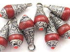 Tibetan silver red crackle resin small size pendant with floral design on bail - PM209D