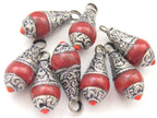 Tibetan silver red crackle resin small size pendant with floral design on bail - PM209D