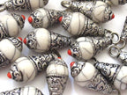 Tibetan silver cream white crackle resin small size pendant with floral design on bail - PM209E