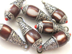 Tibetan silver brown resin small size pendant with floral design on bail - PM209G