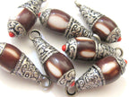 Tibetan silver brown resin small size pendant with floral design on bail - PM209G