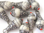 Tibetan silver cream white crackle resin small size pendant with floral design on bail - PM209E