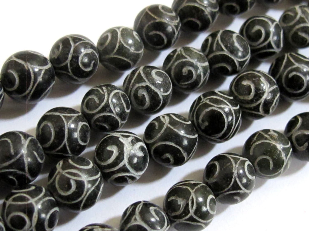8 Beads-Ethnic carved Tibetan Jade gemstone beads - 8 mm size - GM003A
