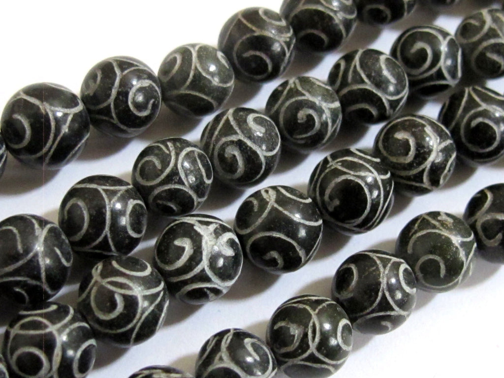 8 Beads-Ethnic carved Tibetan Jade gemstone beads - 8 mm size - GM003A