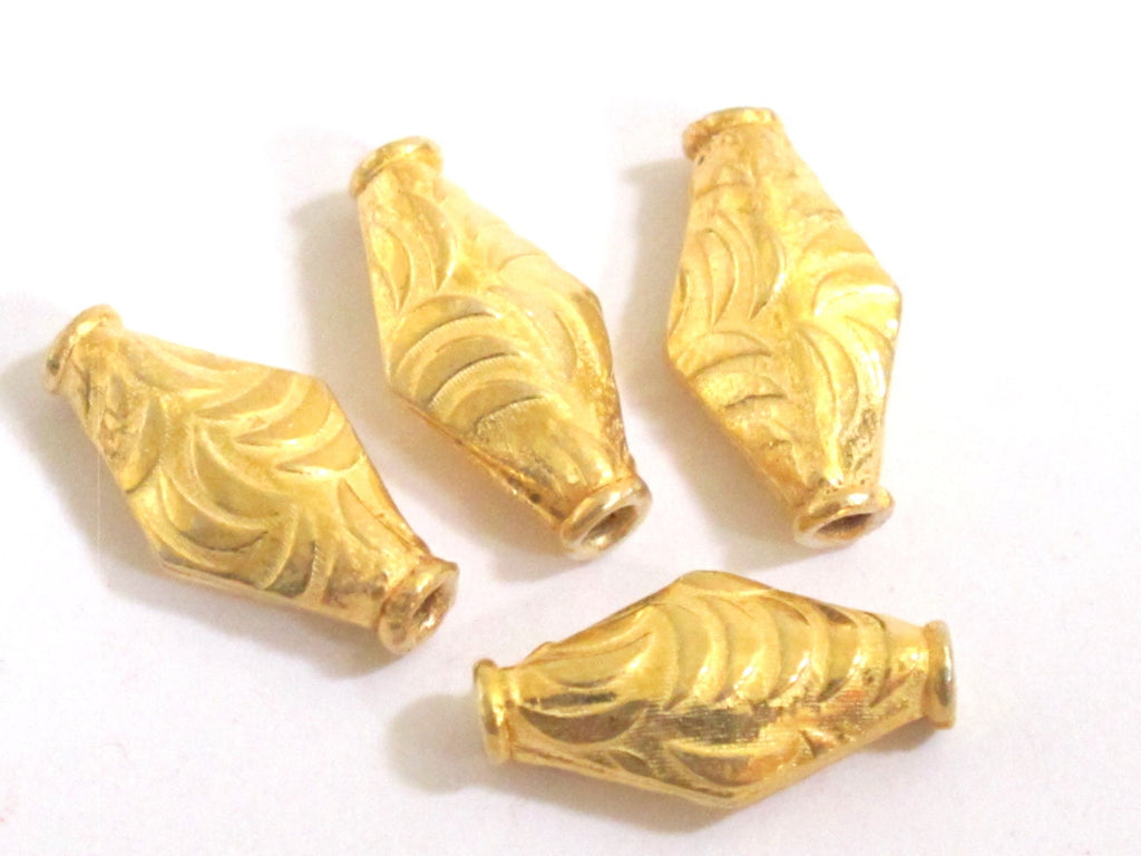 2 Beads-Ethnic gold color plated kite shape bicone beads - BD562C