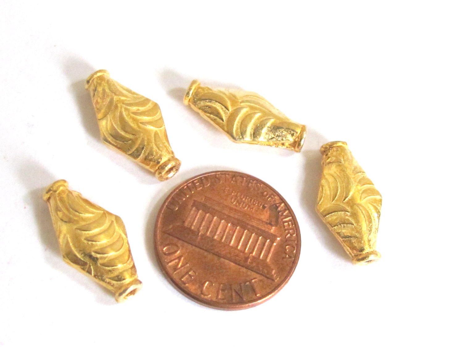 2 Beads-Ethnic gold color plated kite shape bicone beads - BD562C