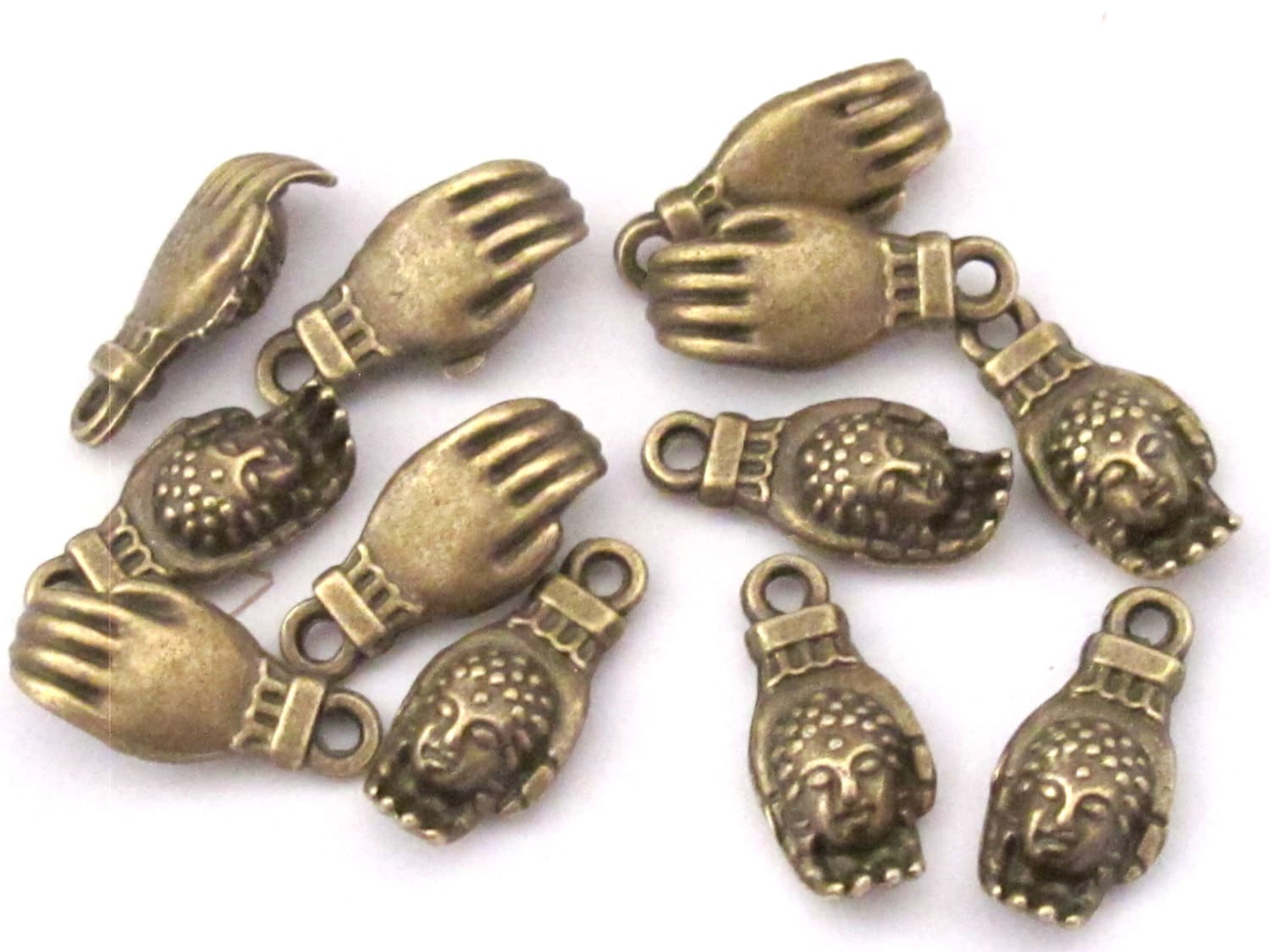 5 pieces- Brass tone Buddha Hand charms - BD443B