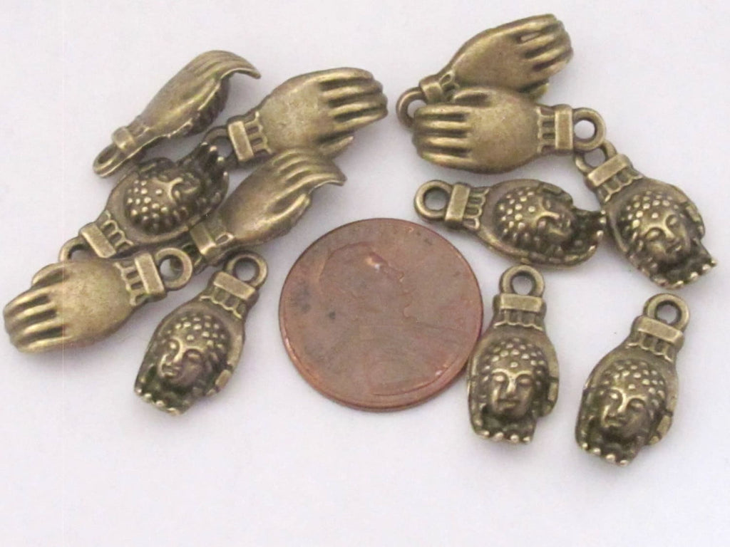 5 pieces- Brass tone Buddha Hand charms - BD443B