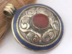Beautiful dome shape Tibetan silver floral bail reversible design pendant with lapis coral inlay - PM221A