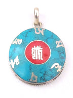 Tibetan silver kalachakra mantra pendant with turquoise inlay - PM220A