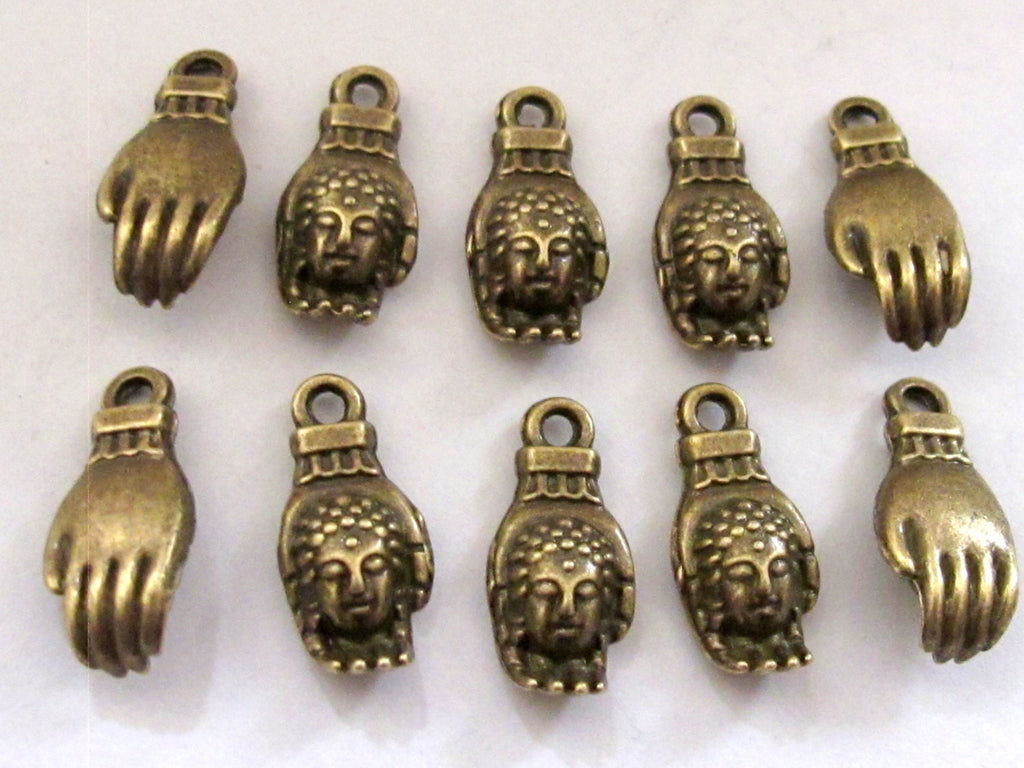 5 pieces- Brass tone Buddha Hand charms - BD443B