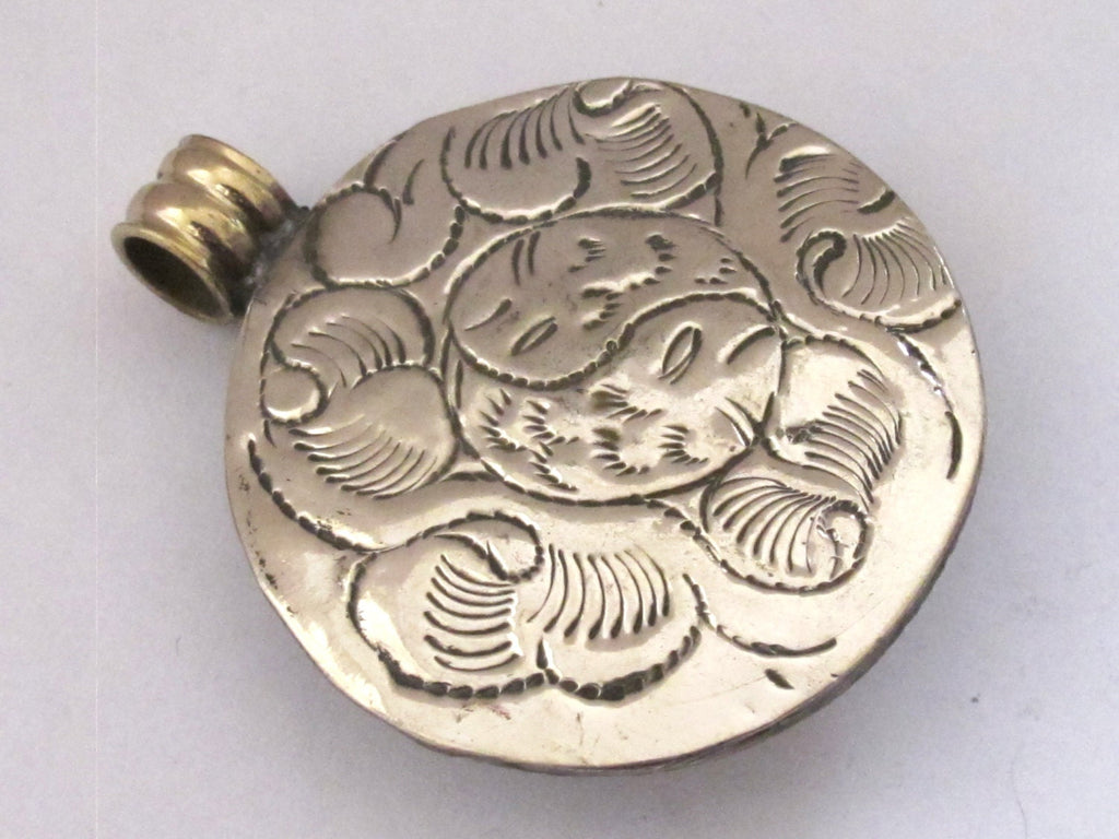 Beautiful dome shape Tibetan silver floral bail reversible design pendant with lapis coral inlay - PM221A