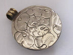 Ethnic Tibetan silver dome shape floral bail reversible design pendant with lapis turquoise inlay - PM221B