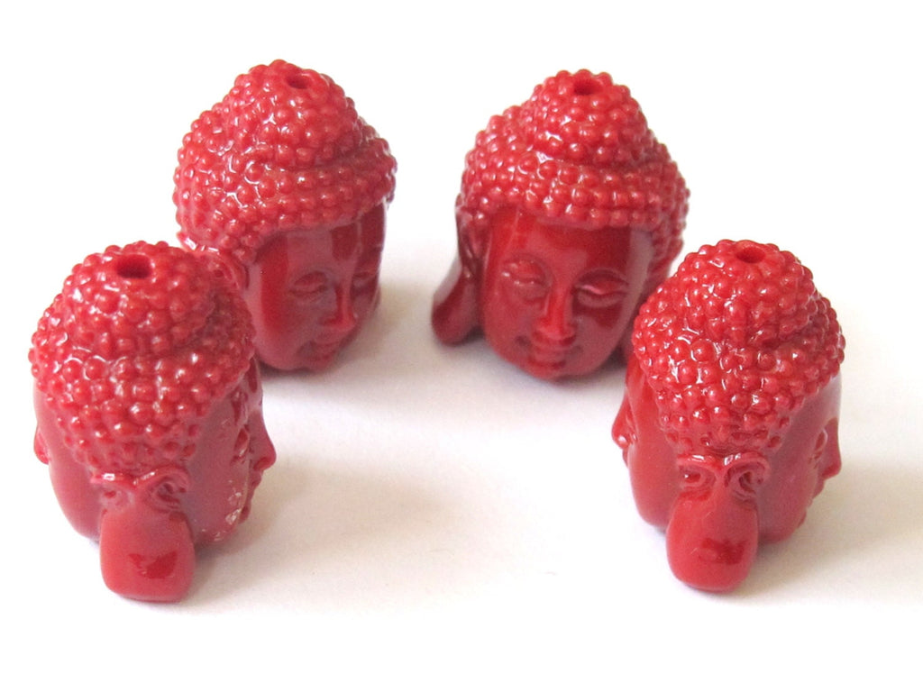 1 BEAD - Big Red resin Dual sided Buddha face pendant bead - BD565A- thick bulky size focal bead
