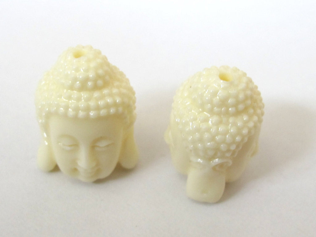 2 BEADS - Cream white resin Dual sided Buddha face pendant bead - BD565B- thick bulky size focal bead