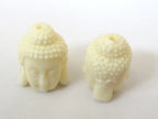 2 BEADS - Cream white resin Dual sided Buddha face pendant bead - BD565B- thick bulky size focal bead