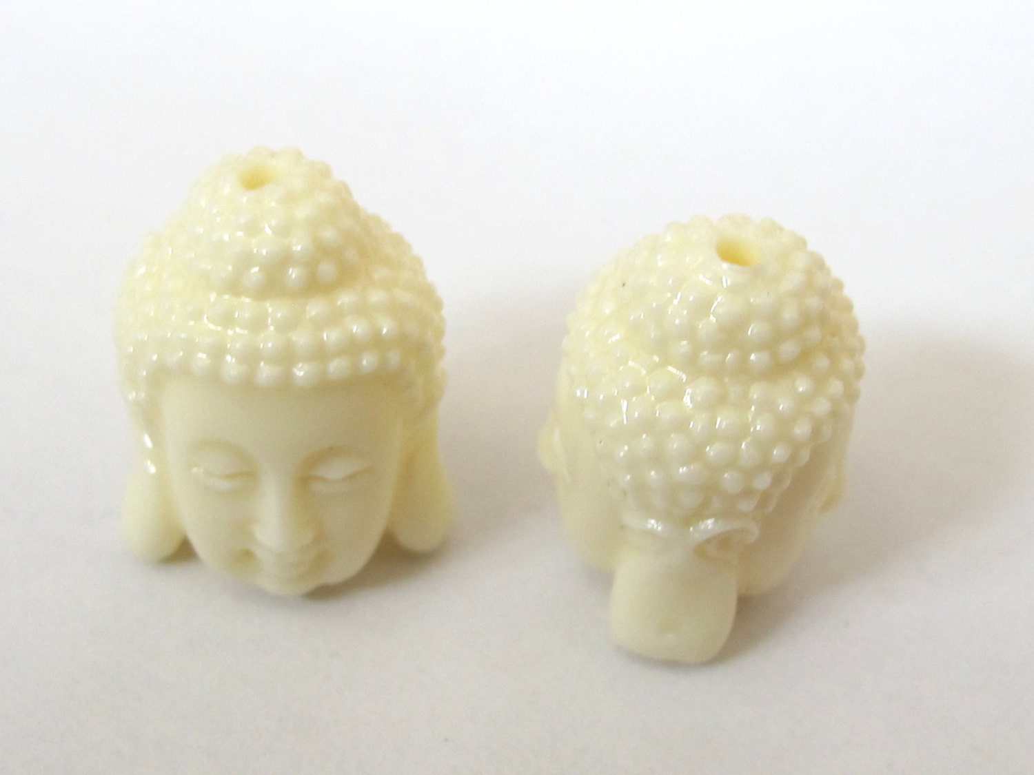 2 BEADS - Cream white resin Dual sided Buddha face pendant bead - BD565B- thick bulky size focal bead