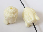 2 BEADS - Cream white resin Dual sided Buddha face pendant bead - BD565B- thick bulky size focal bead