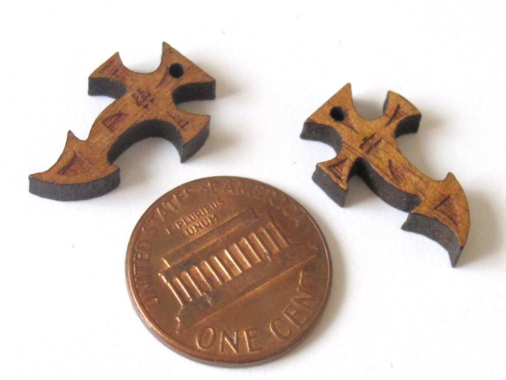 2 pieces - Small size Mahogany wood laser engraved charm pendant beads - NB115A