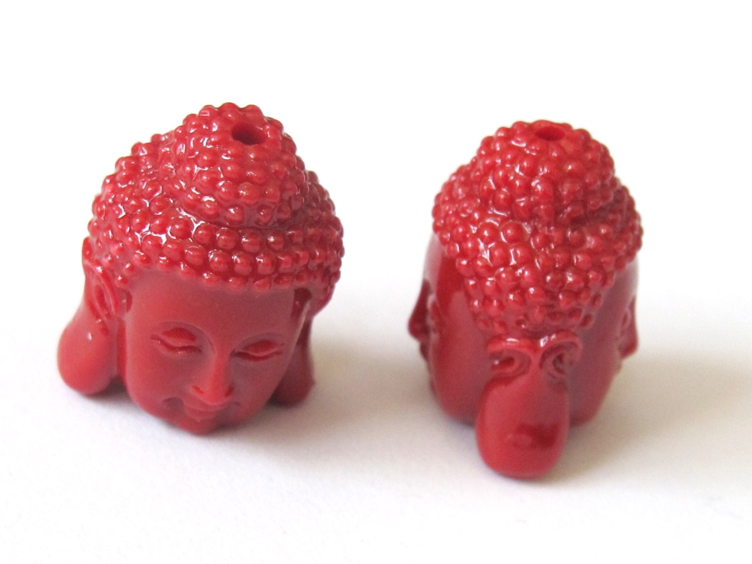 1 BEAD - Big Red resin Dual sided Buddha face pendant bead - BD565A- thick bulky size focal bead