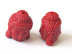 1 BEAD - Big Red resin Dual sided Buddha face pendant bead - BD565A- thick bulky size focal bead