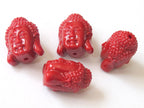 1 BEAD - Big Red resin Dual sided Buddha face pendant bead - BD565A- thick bulky size focal bead