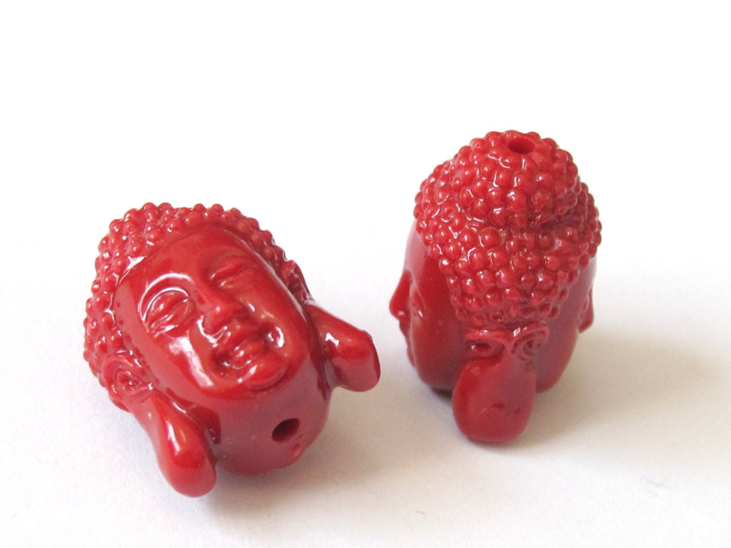 1 BEAD - Big Red resin Dual sided Buddha face pendant bead - BD565A- thick bulky size focal bead