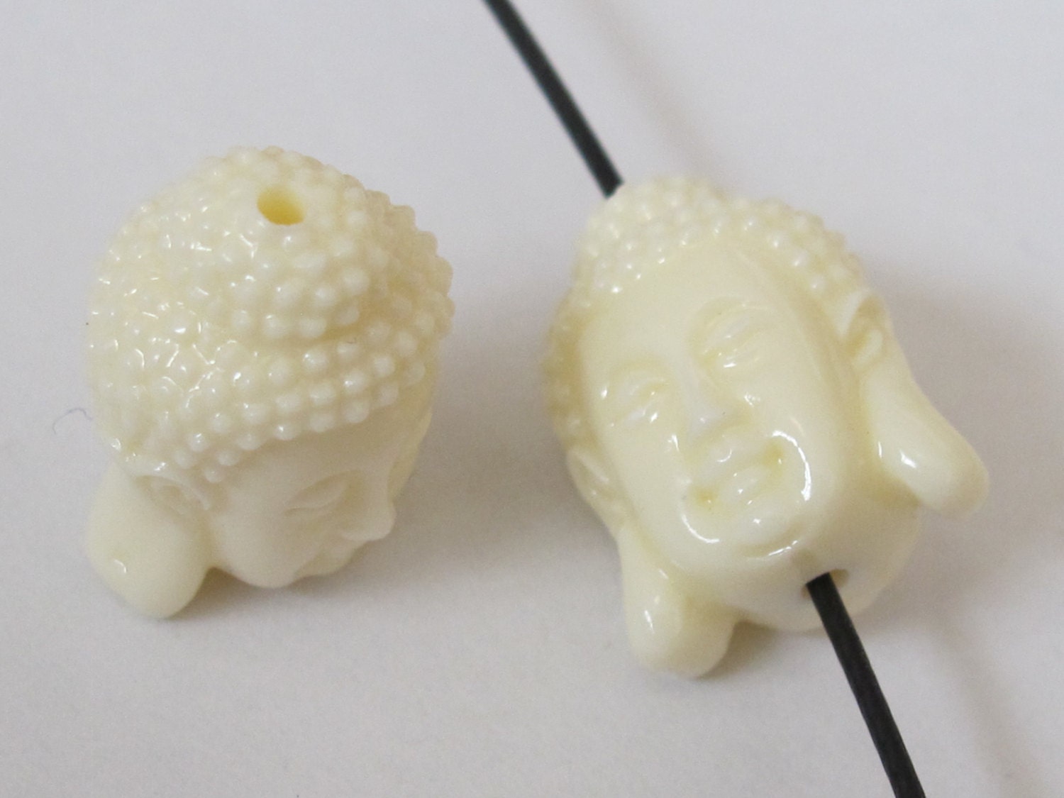 2 BEADS - Cream white resin Dual sided Buddha face pendant bead - BD565B- thick bulky size focal bead