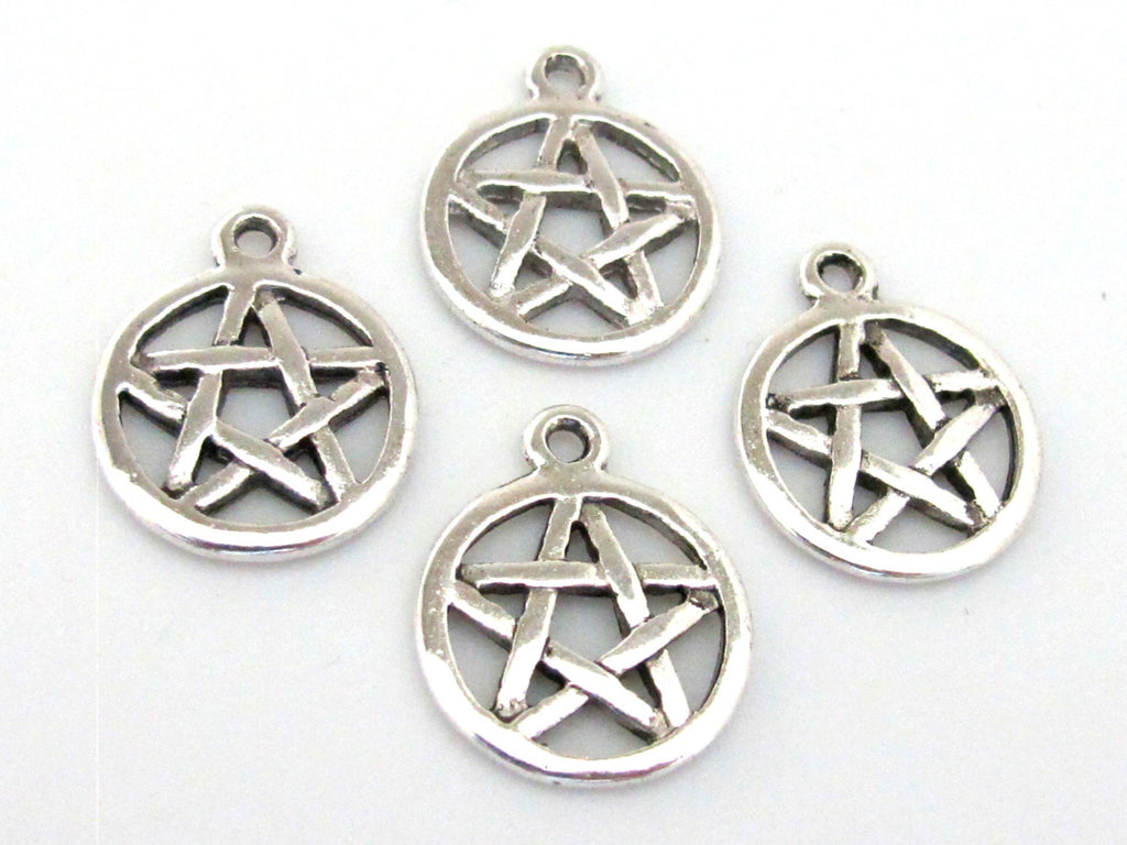 10 Pieces -Star round silver tone disc charms - BD571