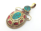 Beautiful Angel design Tibetan brass pendant with turquoise coral inlay - PM224