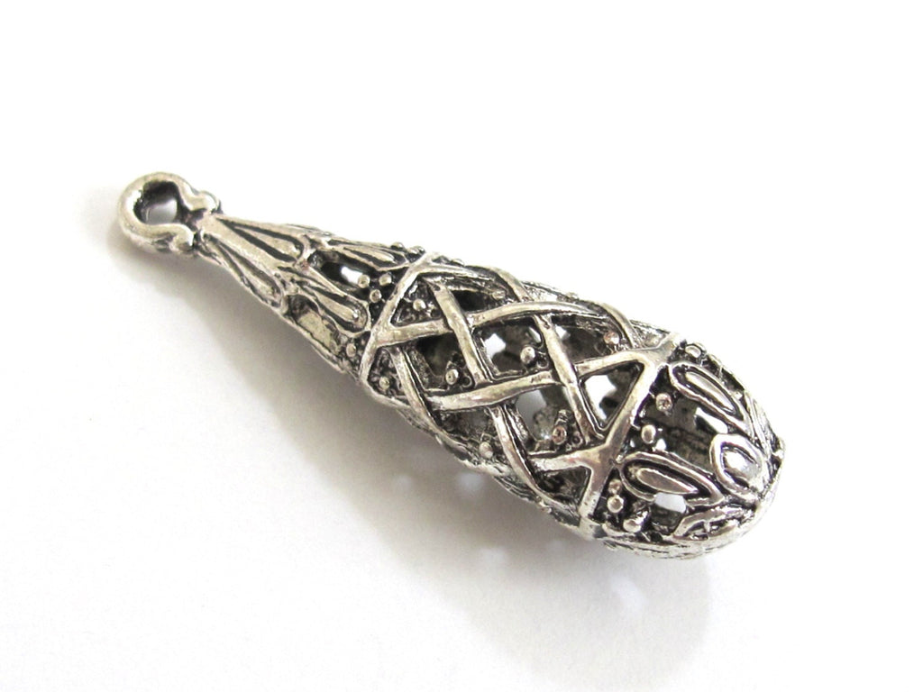 2 Pieces - Antiqued silver color plated teardrop shape metal charm beads - BD573