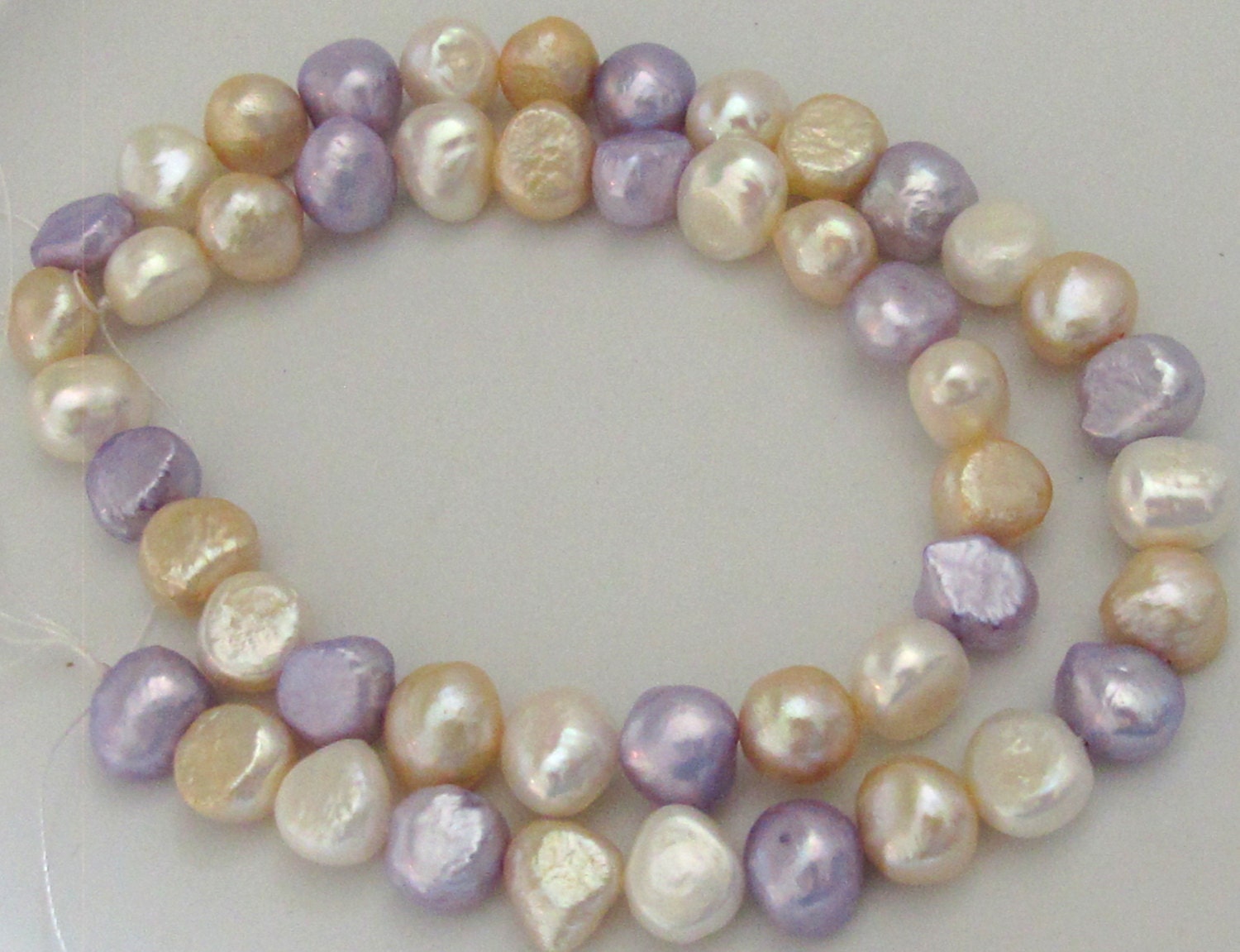 1 Full Strand - Lilac champagne and white color genuine freshwater potato pearls 16 inches - PL023