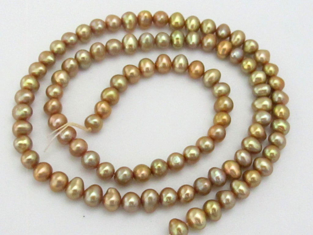 1 Full Strand - Small size Champagne golden genuine freshwater pearls good quality - PL027