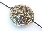 1 BEAD - Large round shape Tibetan silver repousse Lotus floral design reversible focal pendant bead - BD577