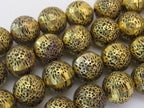 2 BEADS - Antiqued Gold finish hammered look thick round solid metal beads 12mm - BD579