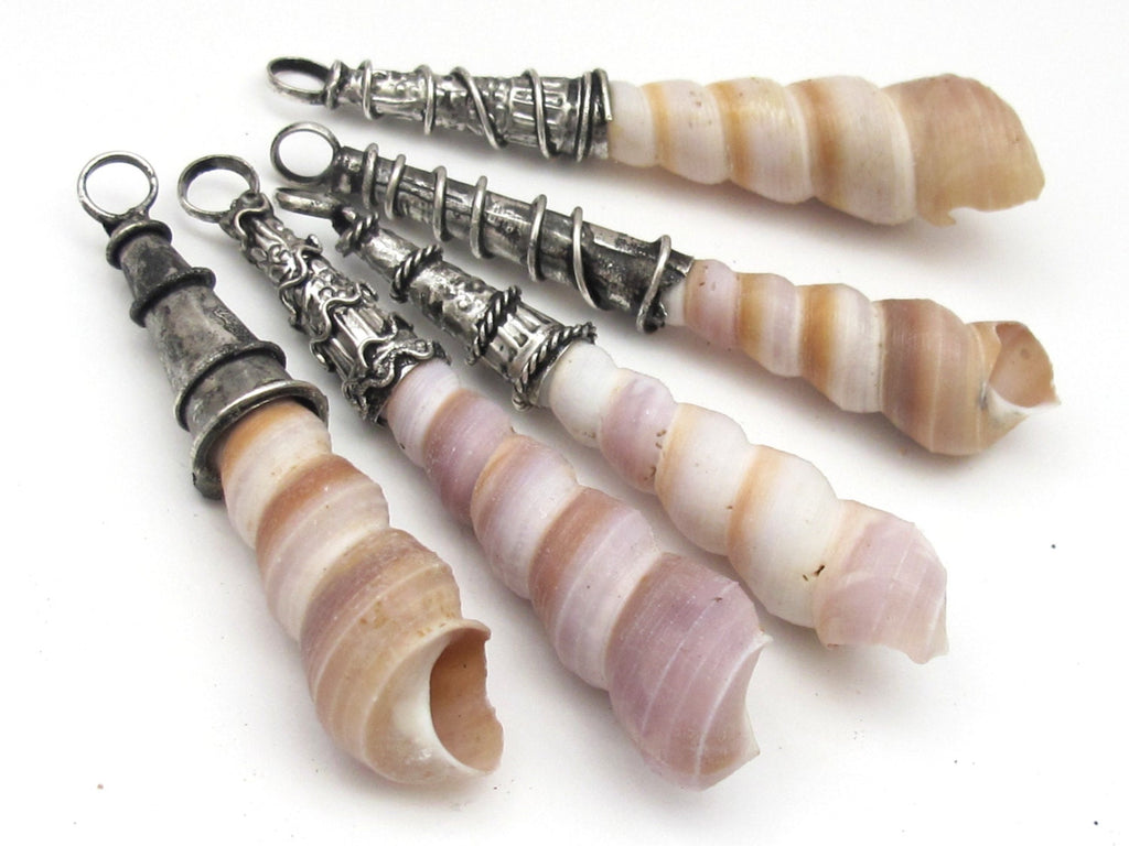Ethnic capped bail turitella shell pendant - 1 piece - SP033B