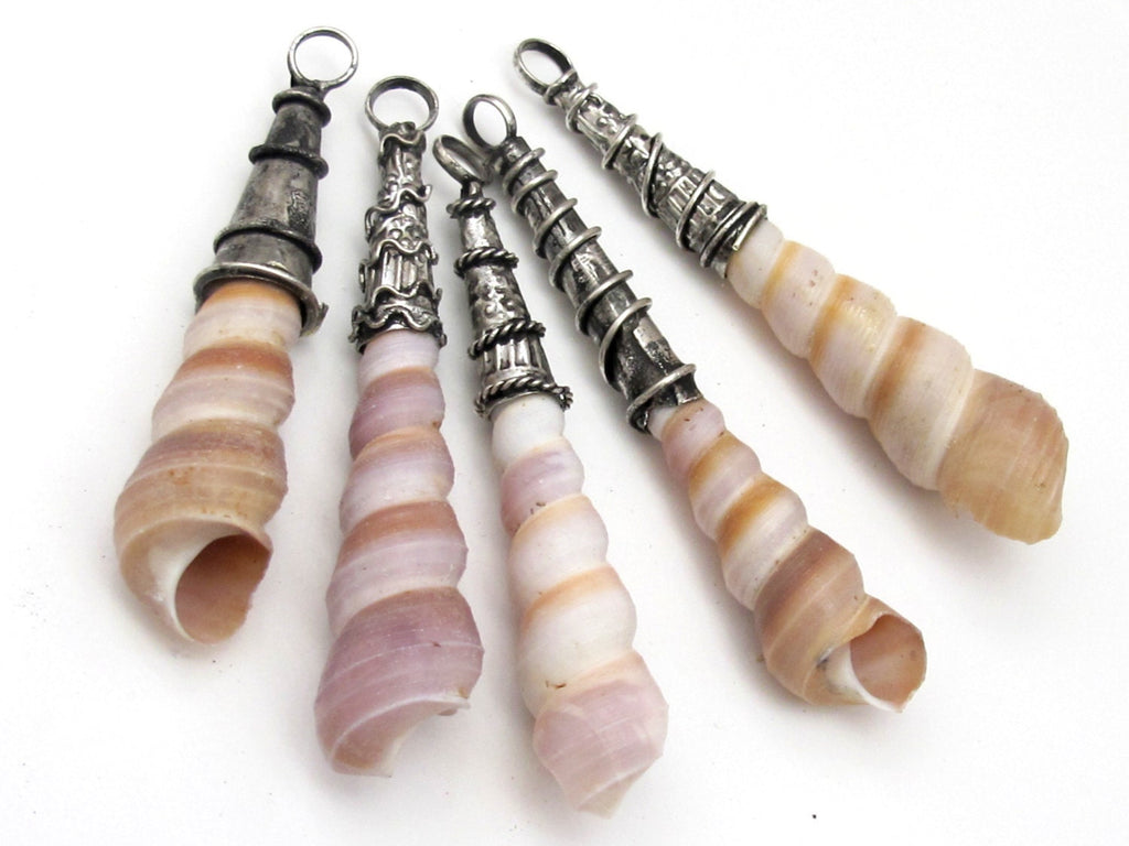 Ethnic capped bail turitella shell pendant - 1 piece - SP033B