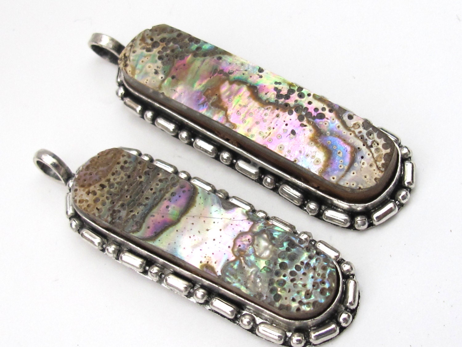 Oblong bar shape Paua abalone Shell inlaid pendant - SP032D